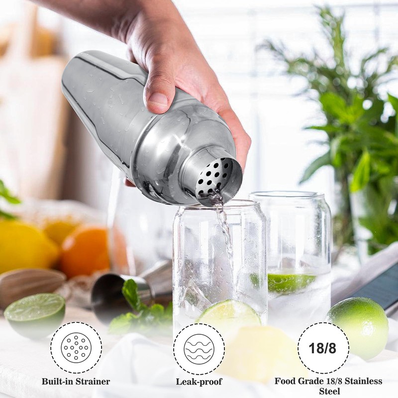 BARsics 24oz Stainless Steel Bar Cocktail Shaker, 1oz/2oz Jigger and