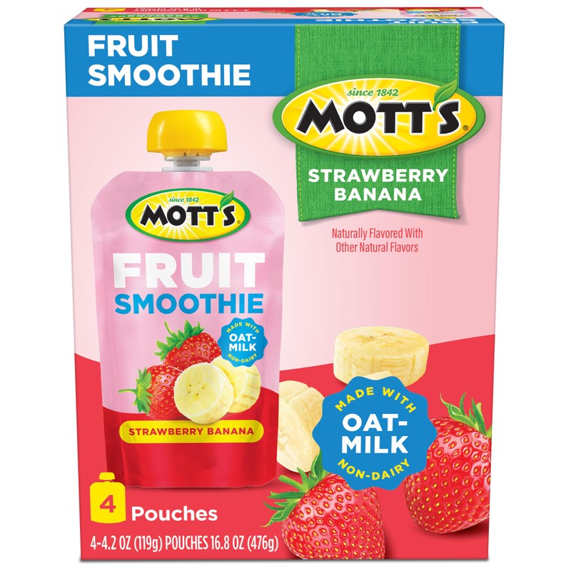 Mott’s Fruit Smoothies Strawberry Banana, 4.2 oz Clear Pouches, 24