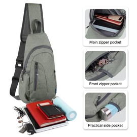 TITECOUGO Small Sling Bag Lightweight Crossbody Bag for Women Men Hiking Backpack Travel Shoulder Bags Chest Daypack for Gym Work Casual Cycling Sports Z1-canvas, Dark Grey