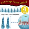 4P Light Blue Foil Fringe Tassel Banner Garland Metallic Tinsel