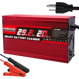 WAOUKS 29.2V 20A LiFePO4 Battery Charger Used for 8S 24V 25.6V LiFePO4 Battery Pack with Alligator Clip Smart Charger