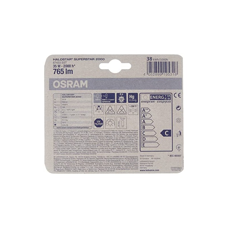 OSRAM Halogen-pin-Base/HALOSTAR / GY6.35-Socket/dimmable / 12 Volt / 35 Watt