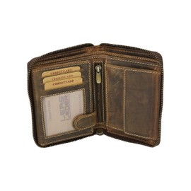 LEAS Vintage Style Zip Wallet in Genuine Leather Dark Cognac - LEAS Vintage Collection, Dark Cognac, Zip purse