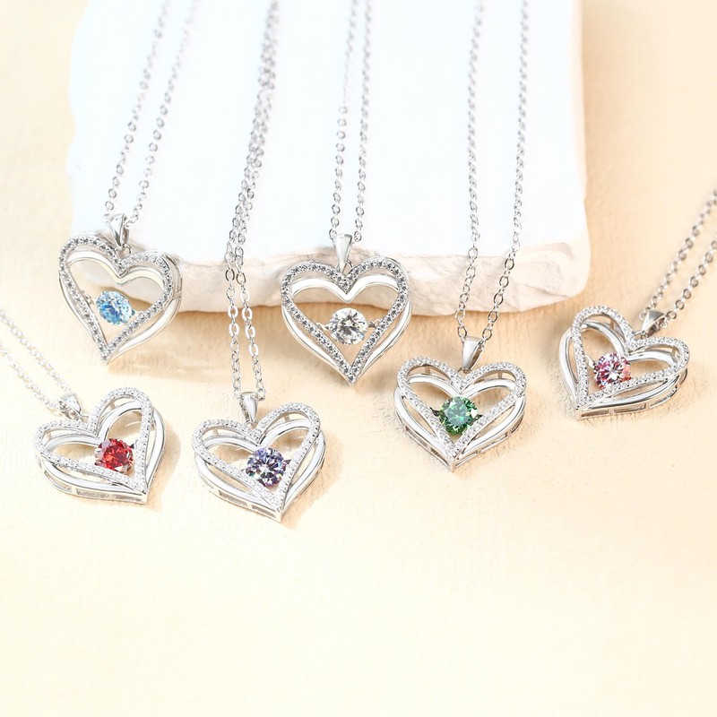 Moissanite Heart Necklace for Women, S925 Silver Floating Heart Pendant