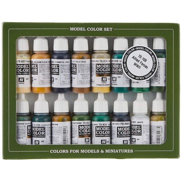 Vallejo 70109 Model Color WWII Allies Acrylic Paint Set - Assorted Colours (Pack of 16) X17ml