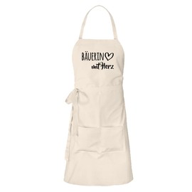 HUURAA Apron Farmer with Heart Unisex Apron with Motif for the Greatest People Gift Idea for Friends and Family, natural