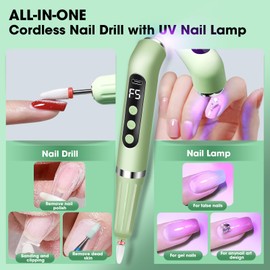 LIERKISS Nail Drill UV Nail Lamp 2 in 1 Nail Drill Professional E Filer for Nails, Nail Drill Cordless Electric Nail Filer with Small UV Light for Gel Nails Acrylic Nails Polishing Curing