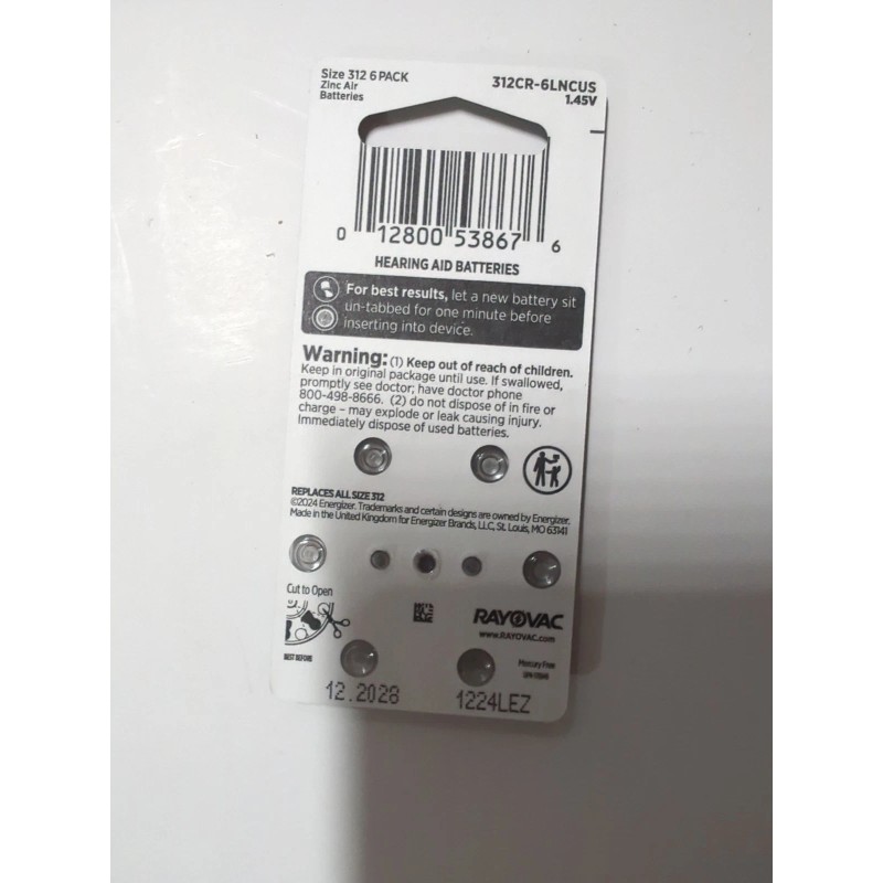 Rayovac Loud N' Clear Size 312 Child Resistant Packaging Hearing