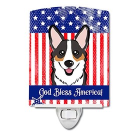 Caroline's Treasures BB2185CNL American Flag and Tricolor Corgi Ceramic Night Light Compact, UL-Certified, Ideal for Bedroom, Bathroom, Nursery, Hallway, Kitchen, 6x4x3, Multicolor