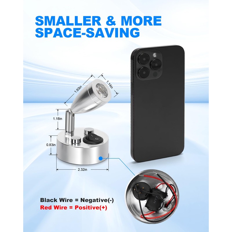 SUPAREE 12v LED Spot Reading Light Adjustable Switch Warm Light