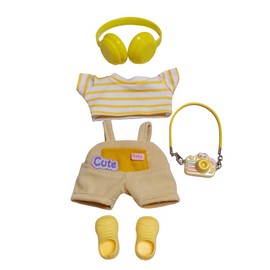 15-17cm Doll Clothes - Luxury Chic Style Set for 17cm Dolls, Premium Doll Outfit with Accessories-Khaki Rompers + Yellow Striped T-Shirt + Shoes + Headset + Camera