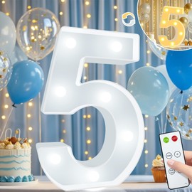 Decorative Led Light Up Numbers, Marquee Number Lights Sign with Remote, Lighted Numbers for Night Light Girls Birthday Wedding Anniversary Party Backdrop Decor, Cool White and Warm White Number 5