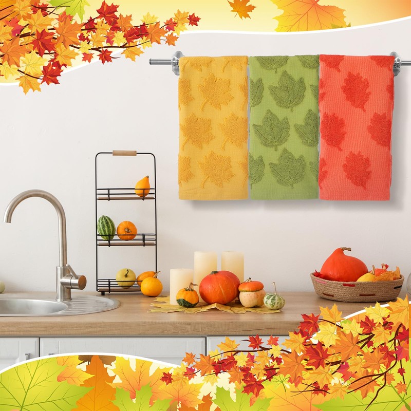 Oudain 3 Pcs Thanksgiving Fall 3D Jacquard Hand Towels Set