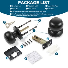 RAZCC Passage Door Knobs, 8 Pack Matte Black Door Knobs, for Hallway & Closet Non-Locking Interior Round Door Handles Keyless Reversible for Left Right Handed Doors