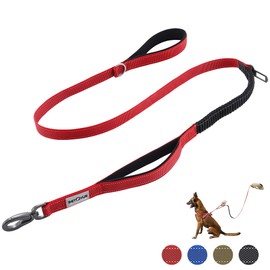 S-ETOVUS Double Handle Dog Leash, Heavy Duty 4-6FT Reflective Tactical Leash, Shock Absorbing Bungee with 2 Padded Handles, Car Seatbelt & Easy Snap Hook, for Large, Medium, Small Dogs