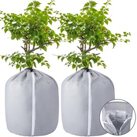 Tlswshsy 2PCS Plant Winter Protection Pot - 19.7" x 17.7" Flower Pot Protection Bag - Anti-Frost Winter Pot Plant Cover with Drawstring and Zipper for Winter Outdoor Fruit Trees Potted Plants Shrub