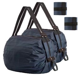 BSTMOME 2 Packs Portable Foldable Shopping Bag Washable Reusable Large Capacity Multipurpose Storage Bag Sports Travel Shoulder Bag (Dark Blue)
