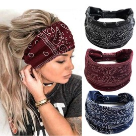 Headbands for Women Ladies Wide Hair Band Boho Floral Print Knot Elastic Running Yoga Head Wrap Hairbands（3 Colors）