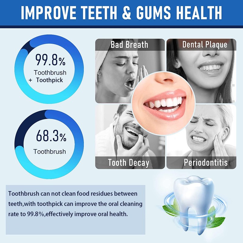 Toothpicks,Tooth Picks Flossers with Bristles,Double-Side Dental Picks,Plastic Toothpicks Disposable,Portable Package(40