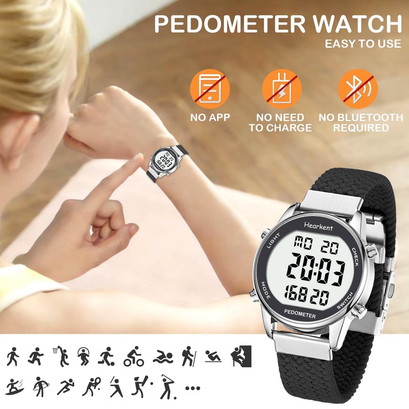Hearkent Pedometer Watch for Women, Step Tracker with Calories Counter,