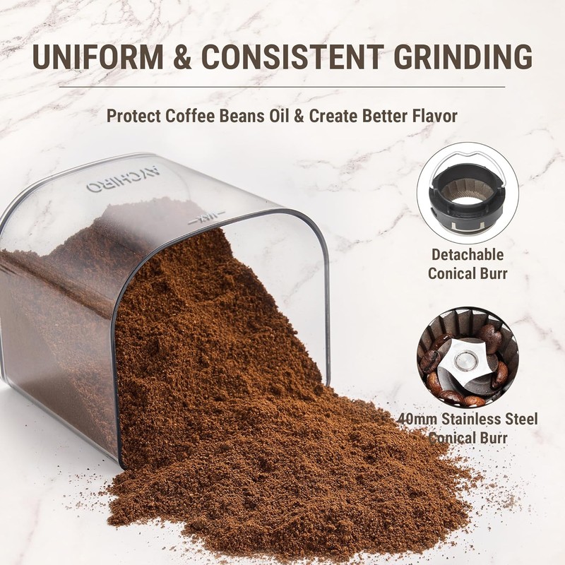 AYCHIRO Coffee Grinder, Electric Conical Burr Grinder with 30 Grind