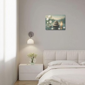Zen Wall Art Zen Bathroom Wall Decor Spa Room Meditation Peaceful Pictures Decoration Spiritual Stone Canvas Painting Artwork Framed for Bathroom Living Room Bedroom Office 12"x16"