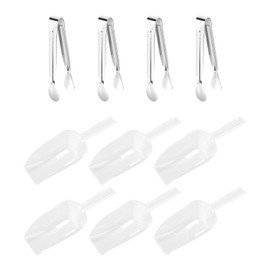 6 Pieces Transparent Ice Scoops and 4 Pieces Stainless Steel Ice Clips, Food Clips, Multi-Purpose Plastic Shovels, Kitchen Tools.