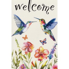 BlissYard Welcome Hummingbird Garden Flag Double-Sided 12 x 18 Flag Spring Garden Flag Hummingbird Garden Flags Floral Flowers Yard Flag Vintage Spring Flag House Seasonal Outside Outdoor Decoration
