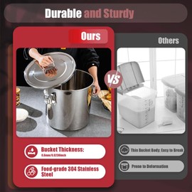QaalSXytor 【Upgraded 304 Stainless Steel】 12L/3.2Gal Airtight Canister for Kitchen - Large Capacity Flour Container with Secure Lid & Sturdy Locking Clamp - Metal Bucket Food Storage Ideal