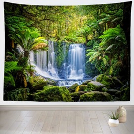 BELECO Jungle Forest Waterfall Tapestry 106x70 Inch Tropical Rainforest Scenery Tapestry Cascade Green Trees Nature Landscape Tapestry Wall Mural Home Decor Wall Art for Living Room Bedroom Dorm