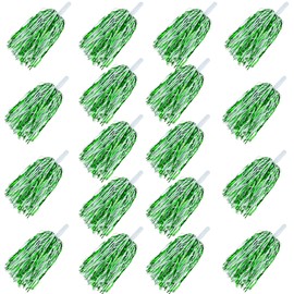 18PCS Cheerleading Pom Poms Green White Metallic Foil Plastic Pom Poms with Baton Handle for Game Sports Squads Dancing Party Football Basketball Club Spirit Sports Stage Performance Celebration