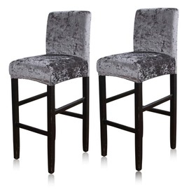ele ELEOPTION Stretch Bar Stool Chair Cover Slipcover with Backrest Velvet Counter Stool Covers Removable Washable Short Back Stool Cover for Hotel, Wedding Banquet, Dining Room,Dark gray, 2 pack