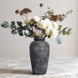 Wancetang Rustic Vase, 11 inch Large Terracotta Flower Vase, Farmhouse Ceramic Pottery, Distressed Farmhouse Decor for Living Room, Shelf, Entryway, Room Decor, Black Bronze