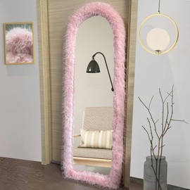 Fluffy Mirror Cover - 64"x21" Full Length Stretch Universal Ultra Soft Non-Slip Cover Warm Home Decor for Bedroom Cloakroom (Light Pink-Without Mirror, Suitable for 64"×21")