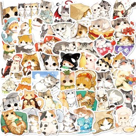 Kabwea 50 Piece Decorative Stickers with Kittens of Various Breeds, Aesthetic Stickers, Meme Stickers, Cat Stickers