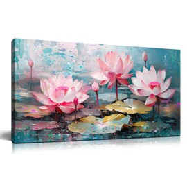 THRLVEART Lotus Bedroom Wall Decor for Women - Pink Flower Wall Decor for Bedroom - Modern Wall Art for Living Room Size 20" x 40"
