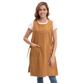 Nanxson Women's Men's Apron Cooking Apron with Pockets House Dress Smock Long Bib for Cooking Kitchen Baking Painting, brown
