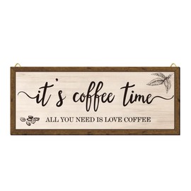 Coffee Sign - Bar Sign, 33x13.2CM Hanging "It's Coffee Time" Signs with Coffee Bean Design, Hanging Bar Signs with Beans, Art Decoration for Home Station Shop Accessories,Gift for Everyone Who Loves