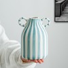 Blue and White Ceramic Vase, Mid Century Modern Striped Small