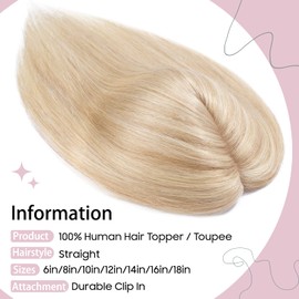 S-noilite Human Hair Toppers With Bang for Thinning Hair Women Real 130% Density Hair Topper Clip In Hair Extensions 100% Remy Real Human Hair 30g（#18/613 Ash Blonde and Bleach Blonde, 8 Inch)