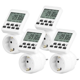 revolt Digital Timer Socket: Set of 4 Digital Timer Switches with 180° Rotating LCD Display (Timer Socket Digital, Digital Weekly Timer, Timer Switch)