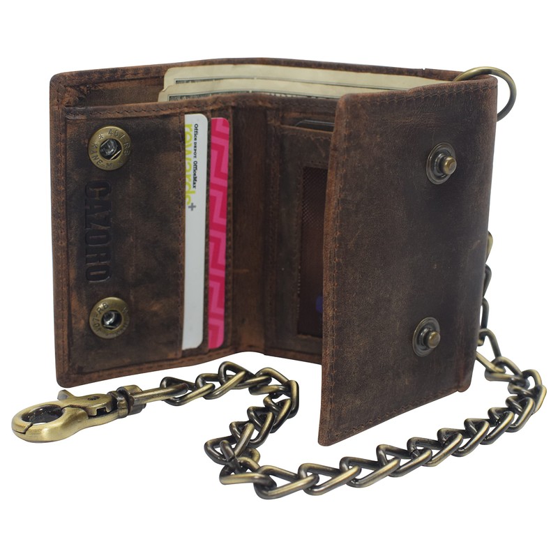 Men's RFID Blocking Trifold Vintage Leather Biker Chain Wallet With
