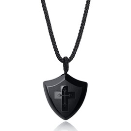 COAI Obsidian Stone Necklace Shield Armor of God Necklace for Men Women