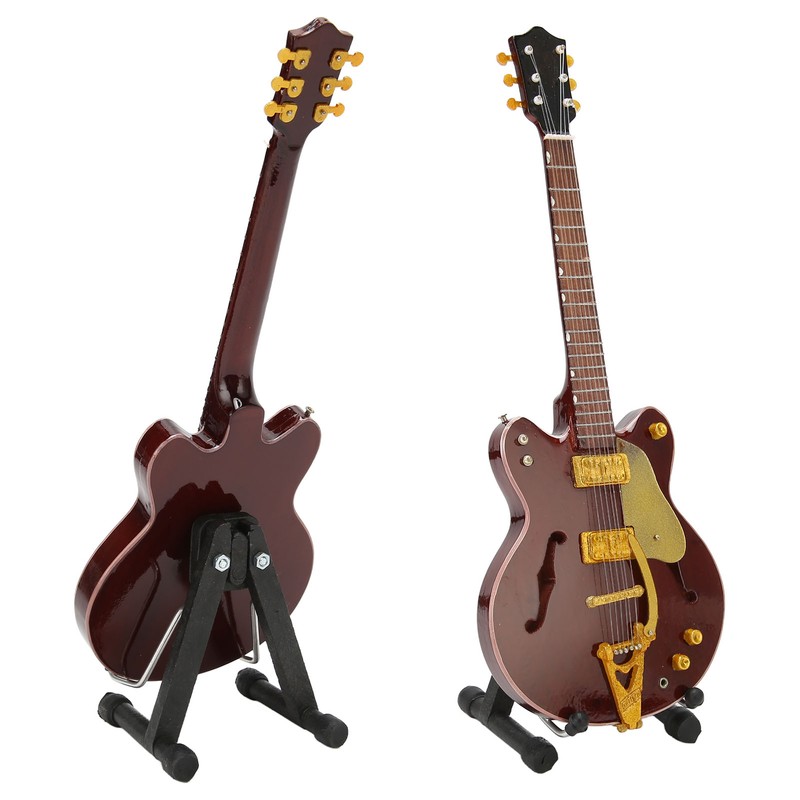 Red and Gold Miniature Electric Guitar Replica with Stand and
