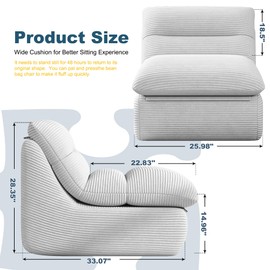 Misolant Bean Bag Chairs, Corduroy Fabric Sofa Bean Bag Chair for Adults with High-Resilience Sponge, Non-Slip Base Floor Lounge Sofa for Home