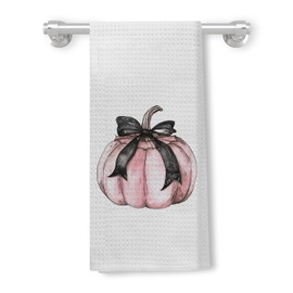 Kemingni Fall Pumpkin Kitchen Towels, Pink Pumpkin Black Coquette Bow Fall Hand Towels for Bathroom Kitchen, Fall Dish Towels Tea Towels, Fall Kitchen Bathroom Decor, 16x24 Inches