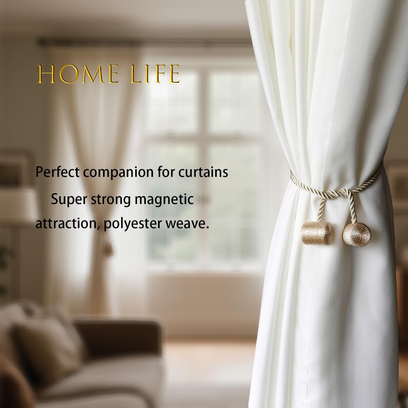 4 Pack Magnetic Curtain Tiebacks, Decorative Curtain Holdbacks for Window