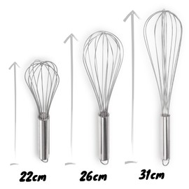 MIJOMA 3-tlg Set Schneebesen Ballonschneebesen Rührbesen Handschneebesen, Spiralschneebesen für mischen schlagen rühren, Küchen-Utensilien Backzubehör, Edelstahl 22cm, 26cm, 31cm