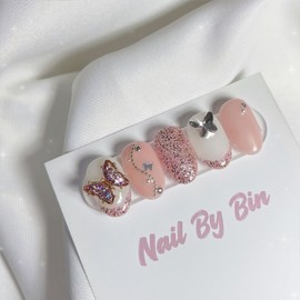 [Handmade Nail Tip] Glittering Butterfly Nails - Short Ballerina / [수제네일팁] 글리터링나비 네일 - 숏발레리나
