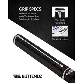 Buttendz TWIRL88 Hockey Stick Replacement Grip - Thin Knob Player Grip for Peak Control, Fits All Stick Sizes - Reusable Rubber Replacement Hockey Grip (Black, White Drip)